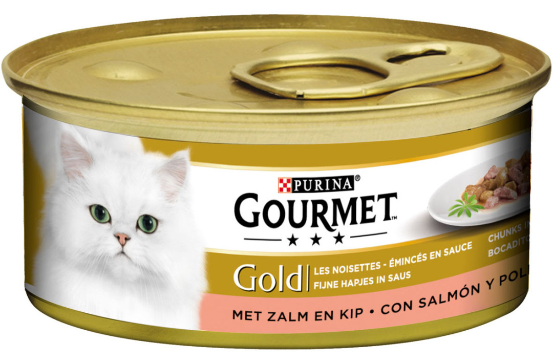 Gourmet kattenvoer Gold Fijne Hapjes zalm en kip 85 gr